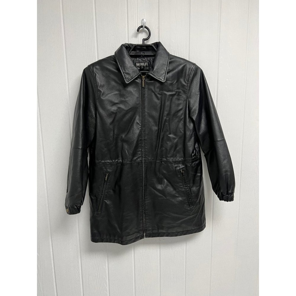 Bromley Sport men's 100% leather coat black full zip up sherpa lined size M